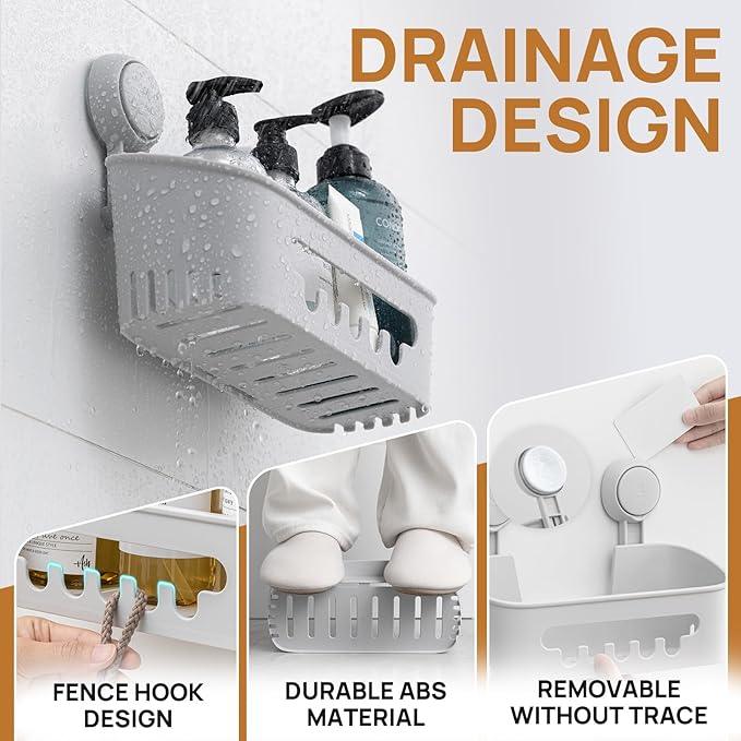 LEVERLOC Shower Caddy Suction Cup, Shower Organizer Removable Bathroom Shelf, Storage Suction Powerful Max Hold 22lbs Bathroom Caddy Waterproof Holder, Gray - ModernBath