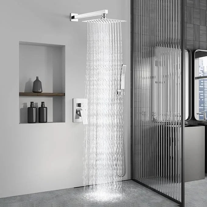 Aolemi Shower Faucet Set Rain Shower System with Handheld Spray Bathroom Shower Combo Rough-in Valve and Shower Trim Kit Included Polish Chrome 8 Inch Wall Mount Shower Head - ModernBath