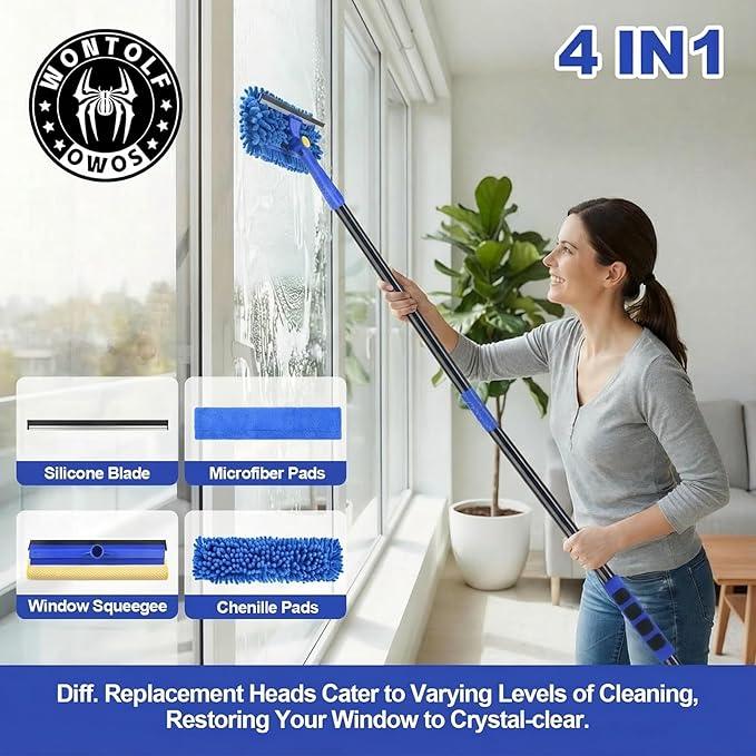 Wontolf 79'' Window Squeegee Cleaner Tool with Extension Pole, 4-in-1 Rotatable Streak-Free Squeegee for Window Cleaning Kit with Storage Bag, for Home, Indoor/Outdoor Windows, Car, Glass, Shower - ModernBath