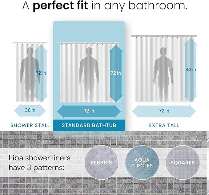 LiBa Plastic Shower Curtain, Heavy Duty 8G Shower Curtain for Bathroom, Waterproof Vinyl Shower Curtain, 3 Magnets, Rustproof Mental Grommets - 3D Clear Pebbles Pattern, 72x72 - ModernBath
