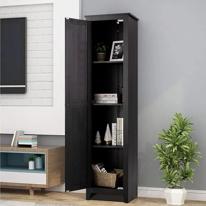 Giantex Tall Storage Cabinet Free Standing Floor Storage Tower with Four Shelves and Single Door, Narrow Cabinet for Bedroom, Living Room, Bathroom 17x16x72 Inch Utility Storage Cabinet (Black) - ModernBath
