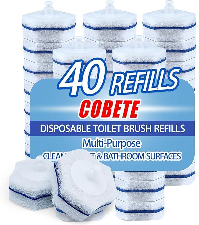COBETE Disposable Toilet Brush Wand Refills,Disposable Toilet Refill Bowl Cleaners Brush Scrubber for Bathroom Cleaning,40 Count - ModernBath