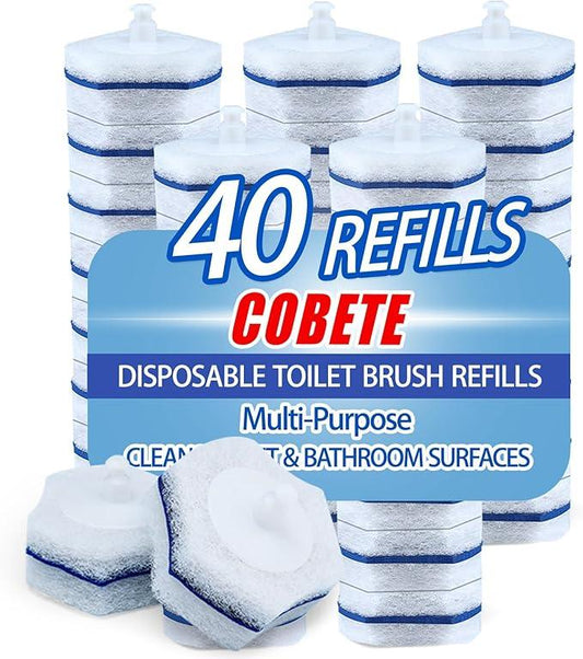 COBETE Disposable Toilet Brush Wand Refills,Disposable Toilet Refill Bowl Cleaners Brush Scrubber for Bathroom Cleaning,40 Count - ModernBath