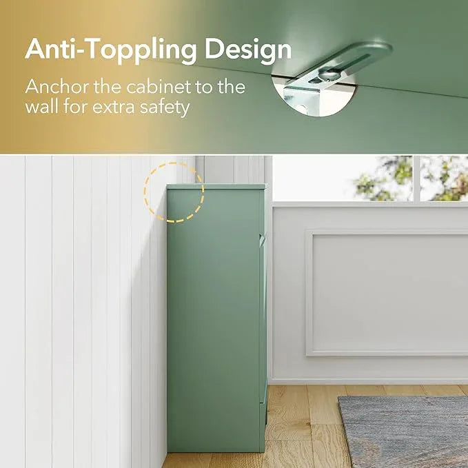 Small Bathroom Cabinet with Adjustable Shelves, Drawer, Anti-Tip Design, 14.96" L x 11.81" W x 32.09" H, Durable MDF for Bathroom, Kitchen, Laundry Storage, Soft-Close Door - ModernBath