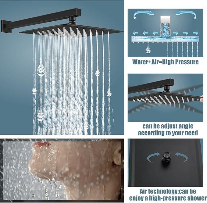 Aolemi Shower Faucet Set Rain Shower System with Handheld Spray Bathroom Shower Combo Rough-in Valve and Shower Trim Kit Included Oil Rubbed Bronze 12 Inch Wall Mount Shower Head - ModernBath