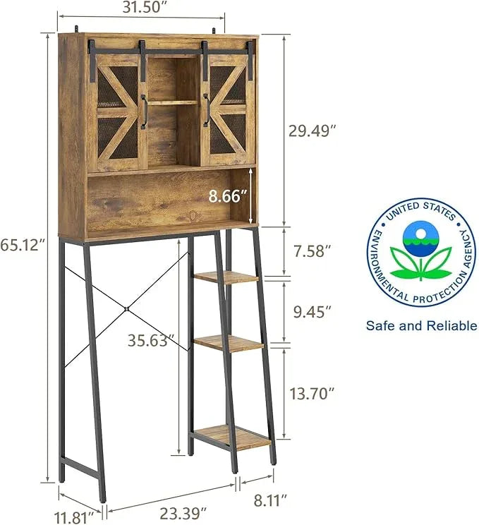 Vabches Over The Toilet Storage Cabinet, Farmhouse Storage Cabinet Over Toilet with Sliding Barn Door，Home Space-Saving Toilet Rack, for Bathroom, Restroom, Laundry，Brown - ModernBath