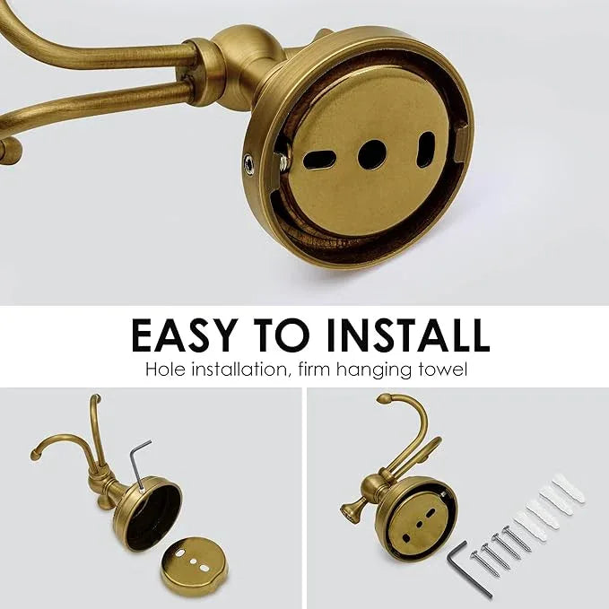 Brass Towel Hook, Antique Brass Bathroom Robe Hooks, Double Rustic Towel Hooks Bath Farmhouse Coat Clothes Hook Wall Mounted for Bathroom Kitchen Washroom Bedroom - ModernBath