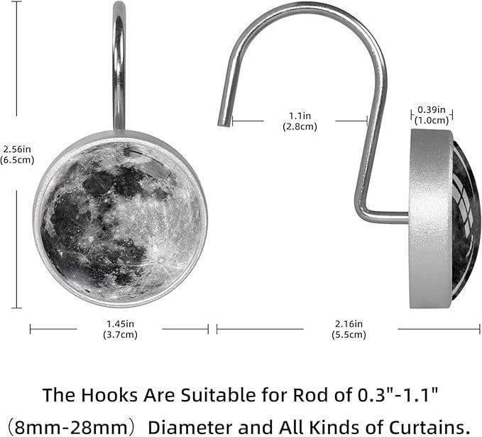 Black Moon Shower Curtain Hooks Set of 12 Rustproof Metal Shower Hooks for Curtains Rods Shower Curtain Rings for Bathroom Living Room Bedroom Decor - ModernBath