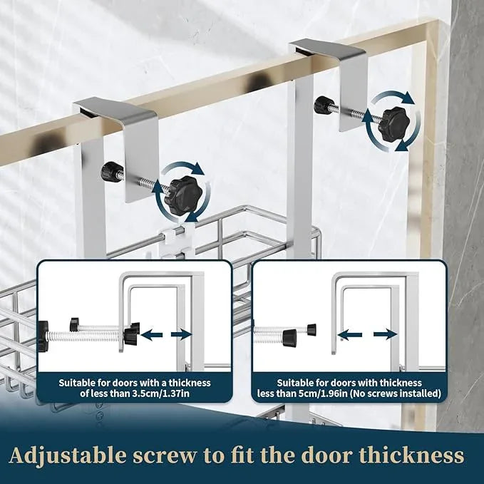 Consumest Over The Door Shower Caddy - 5 Tier Adjustable Shower Organizer Hanging with 2 Toothbrush Holders & 4 Hooks, Rustproof Organizer Shelf, Storage Rack for Bathroom, Silver - ModernBath