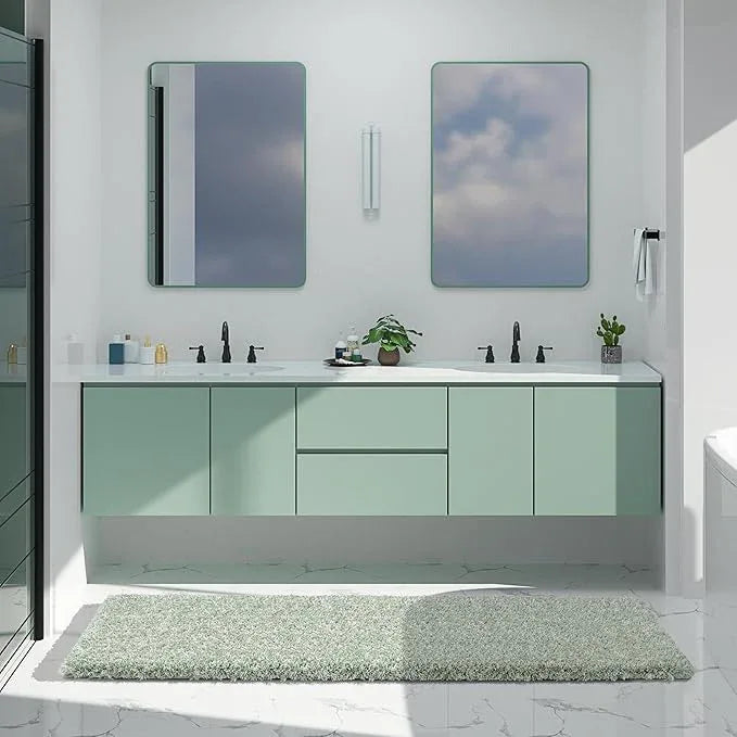 Yimobra Luxury Bathroom Rugs, Fluffy Bath Mats, Non Slip, Water Absorbent Microfiber, Machine Washable, Plush Runner Shower Rugs, Thick Matts for Bathroom Floor&Tub, 70"x 24", Light Green and White - ModernBath