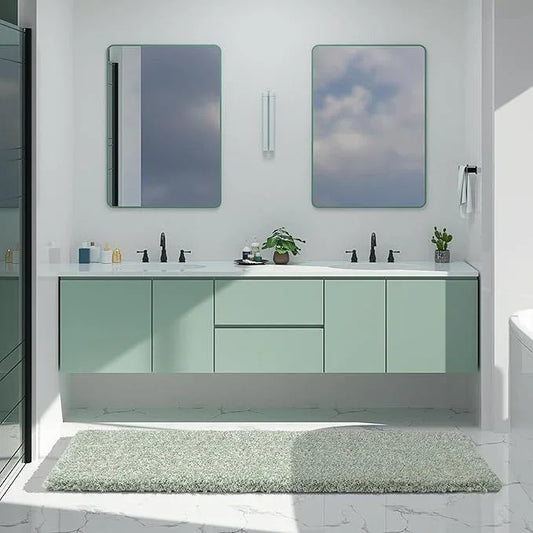 Yimobra Luxury Bathroom Rugs, Fluffy Bath Mats, Non Slip, Water Absorbent Microfiber, Machine Washable, Plush Runner Shower Rugs, Thick Matts for Bathroom Floor&Tub, 70"x 24", Light Green and White - ModernBath