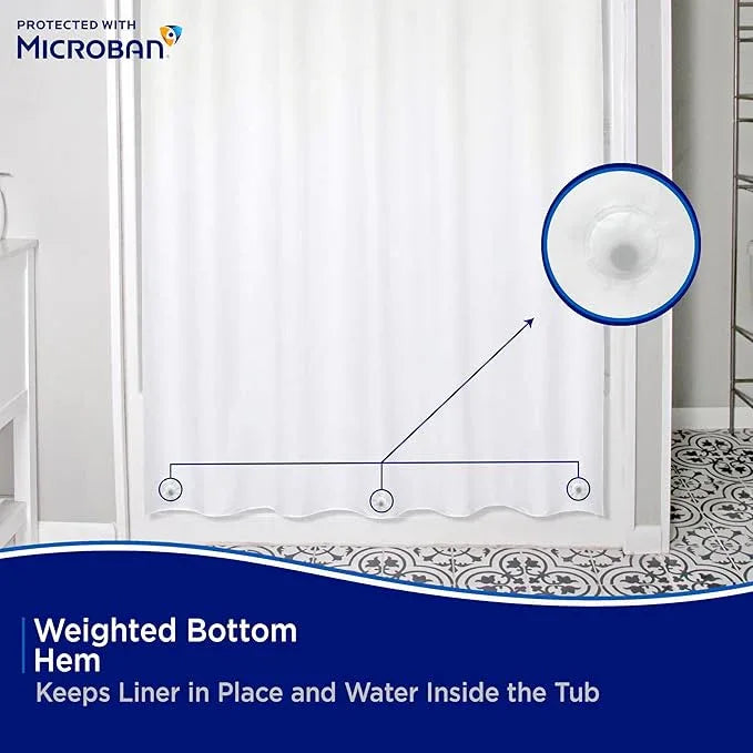 Kenney MB61121PK2 Microban Protected Lightweight 2.8 Gauge Waterproof PEVA Shower Curtain Liner with Durable Eyelet Hang Holes and Weighted Magnetic Hem for Bathroom, 70" W x 72" H, White, 2-Pack - ModernBath