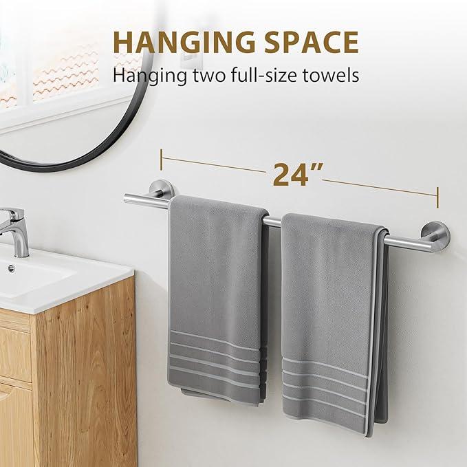 24 Inch Brushed Nickel Towel Bar, Thicken Towel Rack for Bathroom Wall Mounted, SUS304 Stainless Steel Towel Rod, Modern Home Decor (Total Length 26 Inch) - ModernBath
