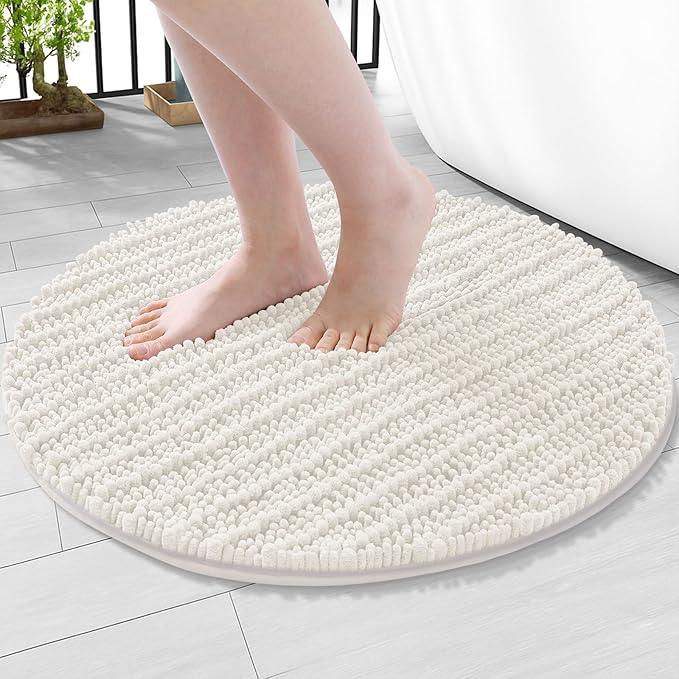 Arotive Luxury Round Chenille Bathroom Rug Mat, Extra Soft Thick Absorbent Shaggy Bath Rugs, Non-Slip Machine Wash Dry Plush Bath Mats for Bathroom, Shower and Tub, 24x24, Ivory - ModernBath
