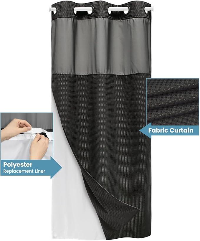 EUTXL Stall No Hook Shower Curtain with Snap in Liner,230GSM Waffle Weave Shower Curtains for Bathroom,36W x 74H,Black - ModernBath
