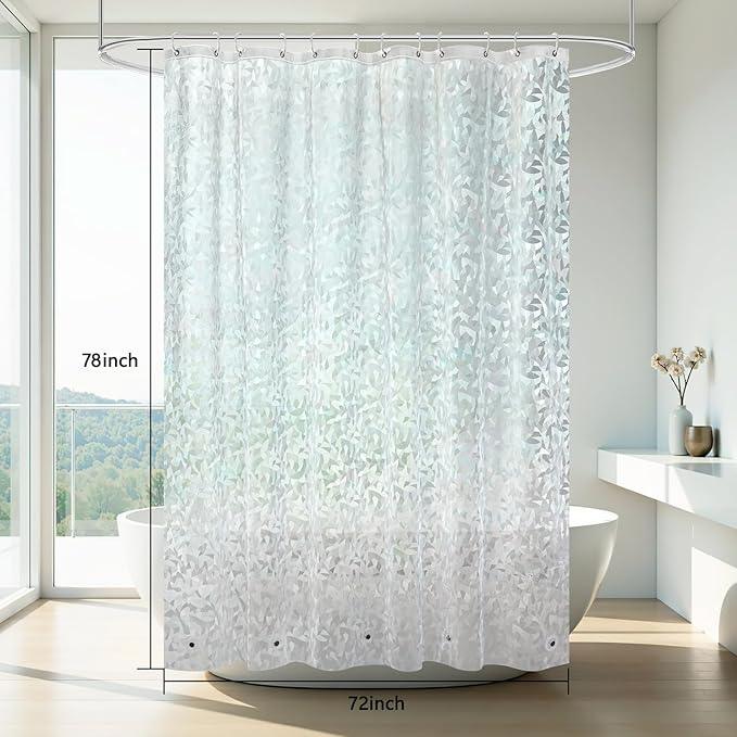 AooHome Long Shower Curtain Liner - EVA 3D Decals Stained Glass Pattern Design Bathroom Shower Curtain with Hooks, 5 Bottom Magnets, Heavy Duty, Water Repellent, Semi Transparent, 72x78 Inch - ModernBath