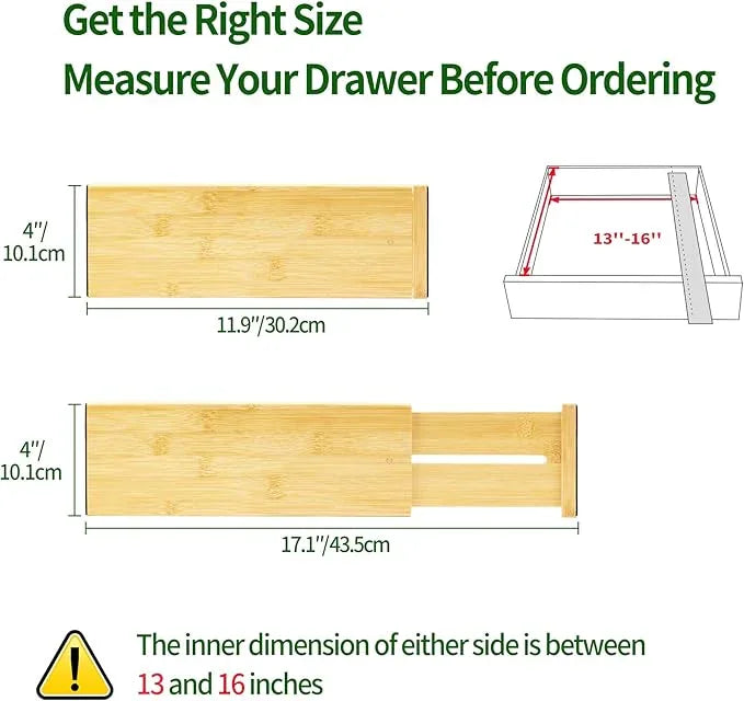 VaeFae 3 Pack Bamboo Drawer Dividers, 4" High Adjustable 11.9-17.1" Clothes Drawer Organizers, Expandable Separators for Bedroom/Bathroom/Kitchen/Office Storage - ModernBath