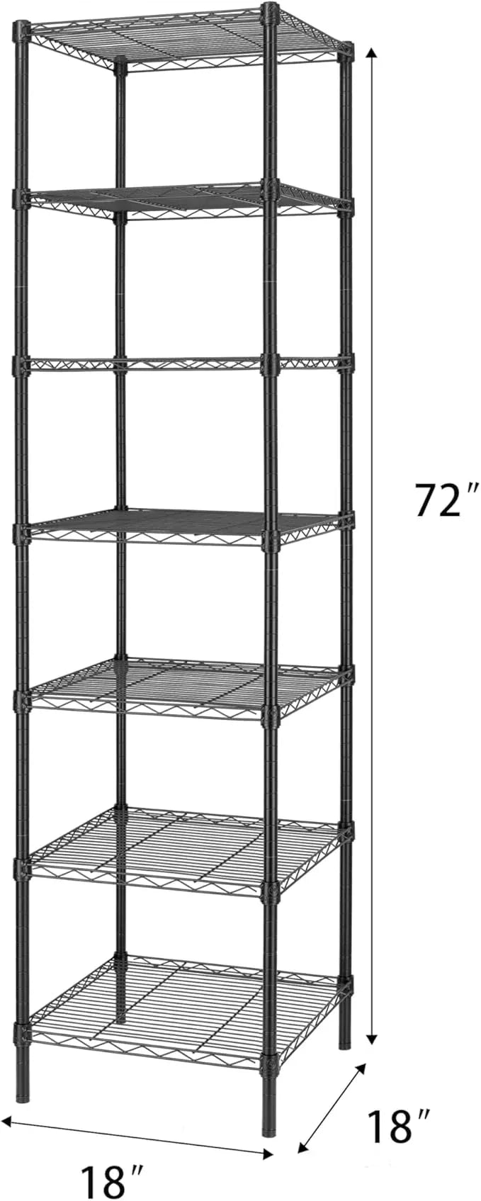 Finnhomy Heavy Duty 7 Tier Wire Shelving, 18x18x72 inches 7 Shelves Storage Rack with Thicken Steel Tube, Pantry Shelves for Storage, Adjustable Metal Shelving Unit, NSF Certified, Black - ModernBath