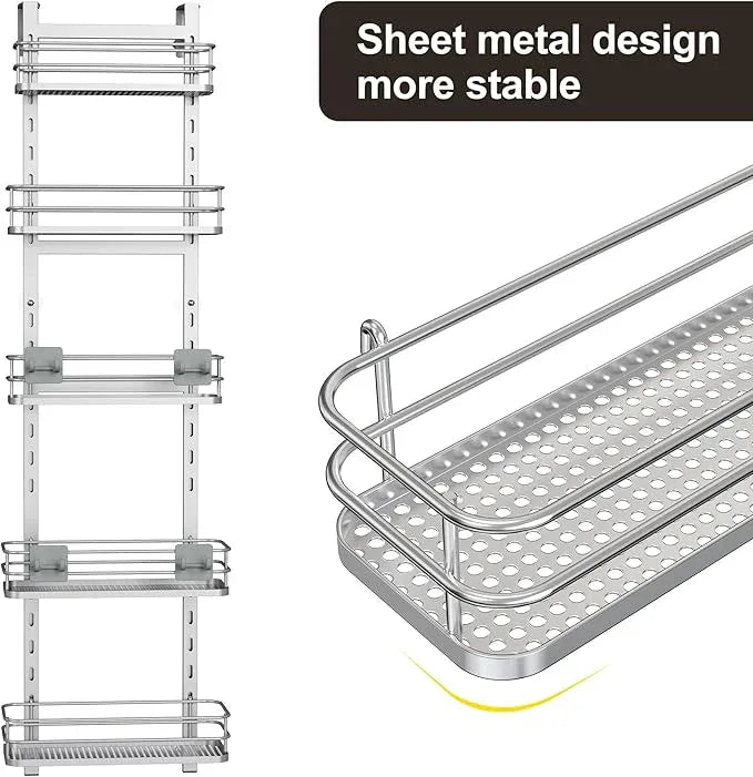 Orimade Over the Door Shower Caddy Adjustable 5 Tier Silver,Bathroom Hanging Organizer Shelf Rustproof with 4 Hooks,Shower Basket with Soap Holder and Suction Cup Bathroom - ModernBath