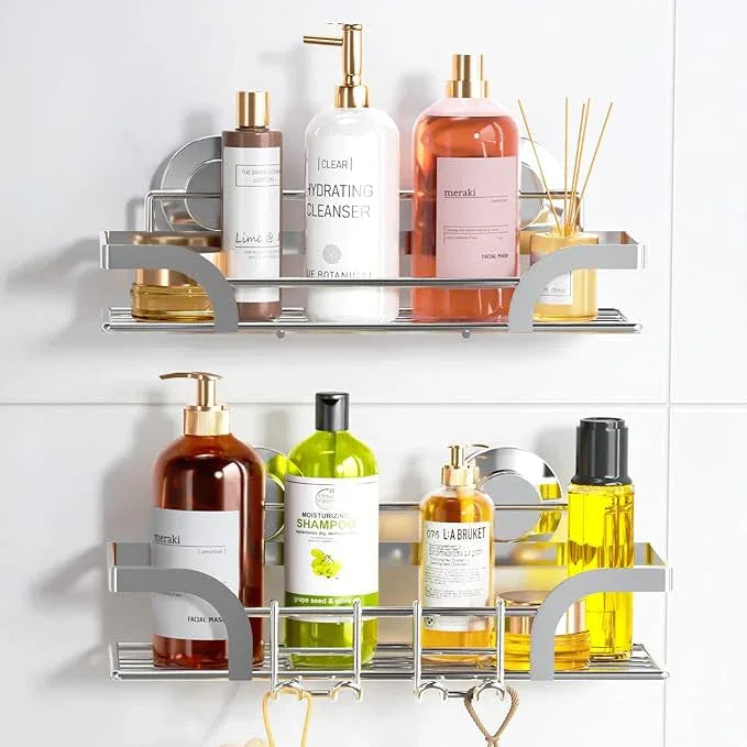 LEVERLOC 2 Pack Shower Caddy Suction Cup, Shower Shelves for Inside, Rustproof Metal Bathroom Storage NO-Drilling Bath Organizer with Large Capacity,Heavy Duty Storage Basket,Home Decor,Silver - ModernBath