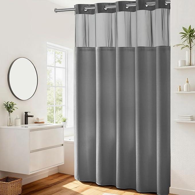 River Dream Heavyweight No Hooks Required Dotted Waffle Weave Shower Curtain with Snap in Liner -Extra Long 71W x 86H,Hotel Grade,Spa Like Bath Curtain,Gray - ModernBath