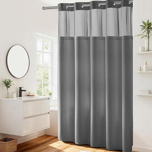 River Dream Heavyweight No Hooks Required Dotted Waffle Weave Shower Curtain with Snap in Liner -Extra Long 71W x 86H,Hotel Grade,Spa Like Bath Curtain,Gray - ModernBath