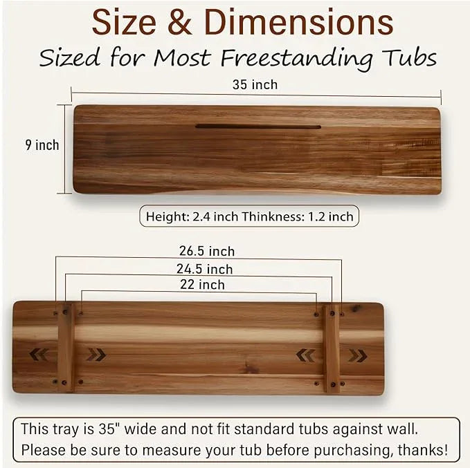 Acacia 1.2" T Wood Bathtub Tray Caddy for Freestanding Tub, 35" L Adjustable Bath Tray for Tub, Luxury Spa Bathroom Tray Organizer Table, Bath Tub Accessories for Women, Housewarming, Birthday Gifts - ModernBath