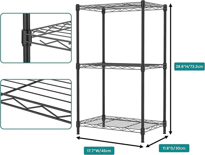 IZEUK 3 Tier Metal Wire Shelving Rack Storage Shelves for Kitchen, Bedroom, Living Room or Laundry Room, Black, 17.7" W x 11.8" D x 28.8" H - ModernBath