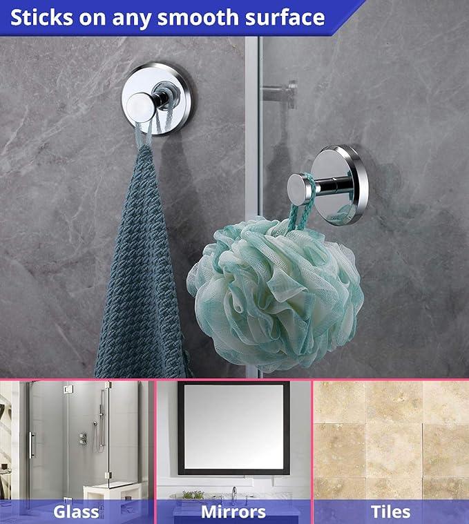 HOME SO Suction Cup Hooks for Shower, Bathroom, Kitchen, Glass Door, Mirror, Tile – Loofah, Towel, Coat, Bath Robe Hook Holder for Hanging up to 15 lbs – Waterproof & Rustproof, Chrome (2-Pack) … - ModernBath