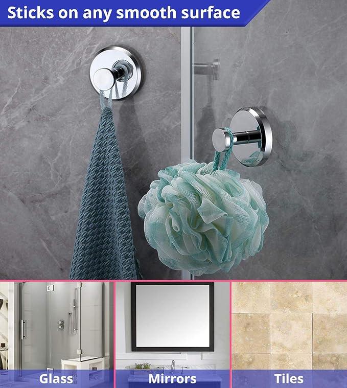 HOME SO Suction Cup Hooks for Shower, Bathroom, Kitchen, Glass Door, Mirror, Tile – Loofah, Towel, Coat, Bath Robe Hook Holder for Hanging up to 15 lbs – Waterproof & Rustproof, Chrome (4-Pack) - ModernBath