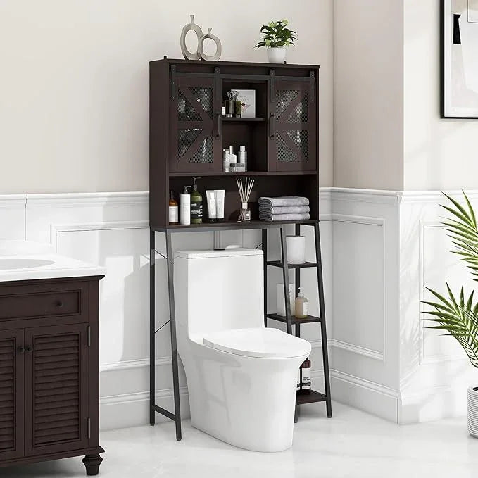 Over The Toilet Storage Cabinet, Farmhouse Storage Cabinet Over Toilet with Sliding Barn Door，Home Space-Saving Toilet Rack, for Bathroom, Restroom, Laundry(Espresso) - ModernBath