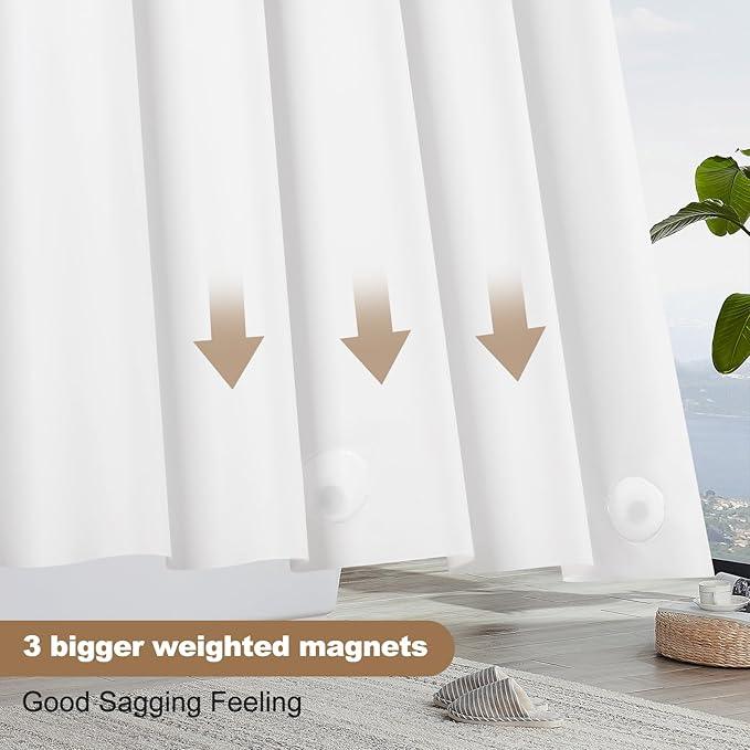 UFRIDAY White Shower Stall Curtain Liner Premium PEVA 36 x72 inch,Heavy Duty Shower Curtain with 2 Weighted Magnets, Small Size Waterproof Bath Curtains with 6 Hooks - ModernBath