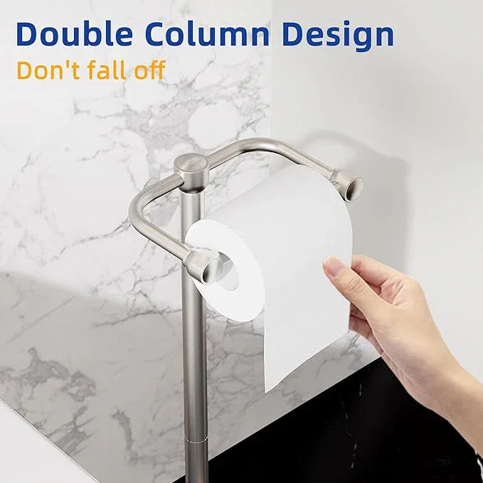 RUACQ Toilet Paper Holder Stand, Bathroom Toilet Paper Roll Holder Free Standing, Toilet Tissue Holder Stand with Post Pivoting Design, Stable Weighted Base, SUS304 Stainless Steel (Brushed Nickel) - ModernBath