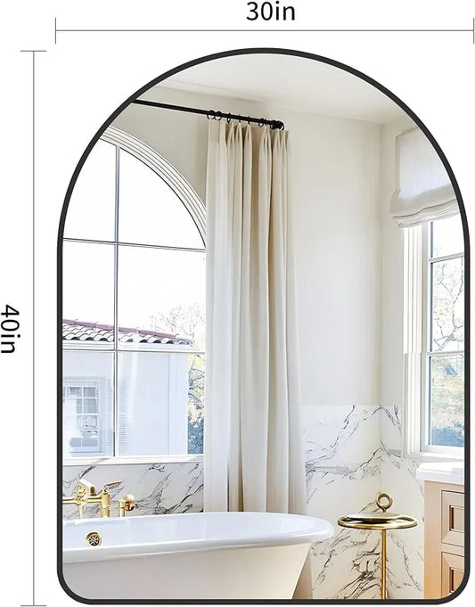 GLASHOM 30"x40" Black Arched Mirrors for Bathroom, Wall Mounted Mirror, Aluminum Alloy Brushed Framed Wall Mirror, Anti-Rust, Large Mirror for Over Sink, Bedroom, Entryway (Vertical) - ModernBath