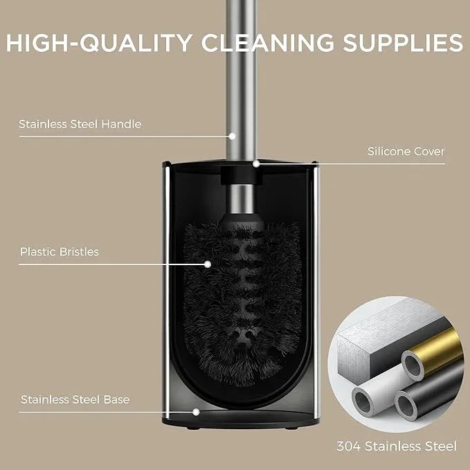 FORIOUS Toilet Brush and Holder Set, 304 Stainless Steel Heavy Duty Base and Handle for Bathroom Deep Cleaning, Toilet Bowl Cleaners Brush with Holder, Space Saving for Storage, Stainless Steel - ModernBath