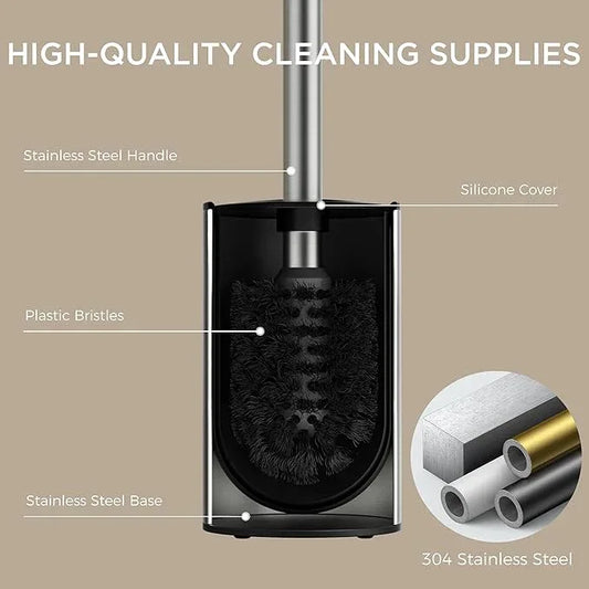 FORIOUS Toilet Brush and Holder Set, 304 Stainless Steel Heavy Duty Base and Handle for Bathroom Deep Cleaning, Toilet Bowl Cleaners Brush with Holder, Space Saving for Storage, Stainless Steel - ModernBath