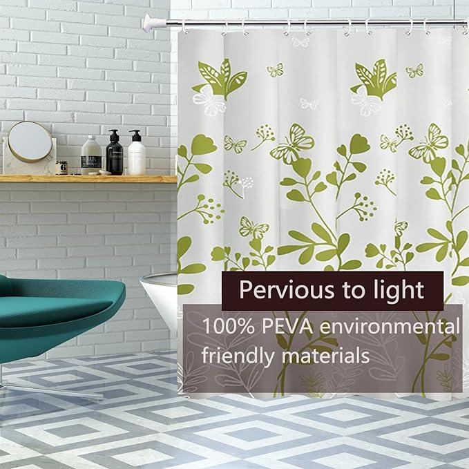 TIKABC Shower Curtain Liner, 4G PEVA Green Butterfly Shower Liner, Plastic Waterproof Shower Curtains, 72x72 inch with Grommet Holes 3 Magnetic Weights - ModernBath
