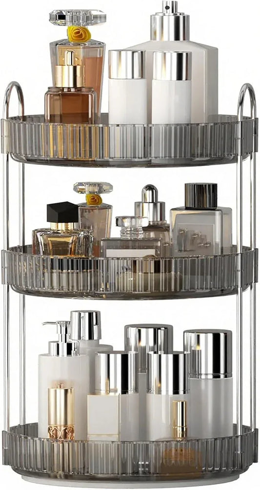 YCIA&DONE 360 Rotating Makeup Organizer and Storage for Vanity Countertop 3 Tiers, High Capacity Cosmetic Skincare Perfume Organizers for Dresser Bathroom Lazy Susan (Smoky Gray) - ModernBath