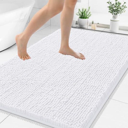 Smiry Luxury Chenille Bathroom Rugs 40x32, Extra Soft and Absorbent Shaggy Bath Mat, Machine Washable, Non-Slip Plush Carpet Runner for Tub, Shower, and Floor, Home Decor Accessories, White - ModernBath