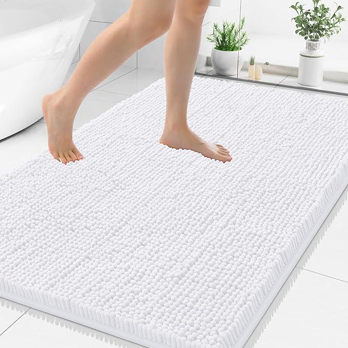 Smiry Luxury Chenille Bathroom Rugs 44x32, Extra Soft and Absorbent Shaggy Bath Mat, Machine Washable, Non-Slip Plush Carpet Runner for Tub, Shower, and Floor, Home Decor Accessories, White - ModernBath