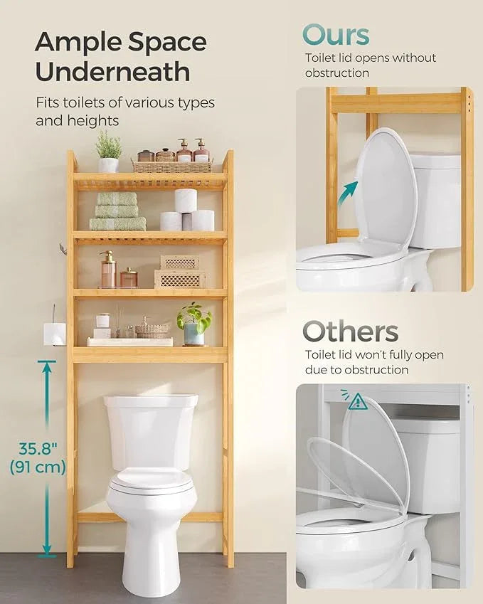 SONGMICS Over The Toilet Storage, 4-Tier Over Toilet Bathroom Organizer with Adjustable Shelves, 10.2 x 24.8 x 72.8 Inches, Space-Saving, Natural Beige UBTS041N01 - ModernBath