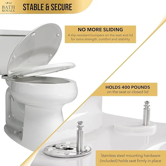 Bath Royale Slow Close Toilet Seat BR501-00 White Elongated, Stain-Resistant and Easy to Keep Clean, Heavy Duty Fits All Toilet Brands, Executive Series - ModernBath