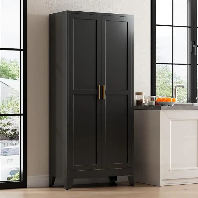 71” Tall Pantry Storage Cabinet, Kitchen Cabinets, Metal Cupboard with 4 Adjustable Shelves for Dining Room, Bathroom, Living Room - ModernBath