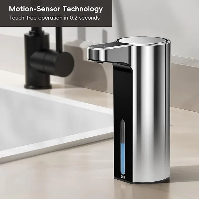 EKO Aroma 9 fl oz Automatic Liquid Soap Dispenser, Rechargeable & Water-Resistant for Kitchen and Bathroom with Adjustable Soap Dispensing Volume Control (Chrome Metallic) - ModernBath