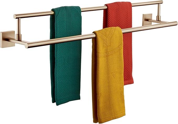 KOKOSIRI Towel Bars 32-Inch Bathroom Towel Holder Champagne Bronze Double Bath Towel Racks Wall Mounted Stainless Steel B5009CPG-L32 - ModernBath