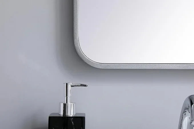 ARS Concepts Aura, Soft Corner Metal Rectangular Mirror 18X36 Inch in, Modern, Silver - ModernBath