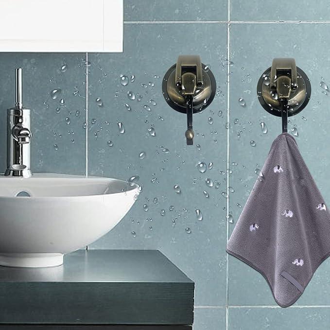 Heavy Duty Vacuum Suction Shower Hooks - Glass Suction Cup Bathroom Robe Hooks, Reusable, No Hole Punched - Bronze, 4 Pack - ModernBath