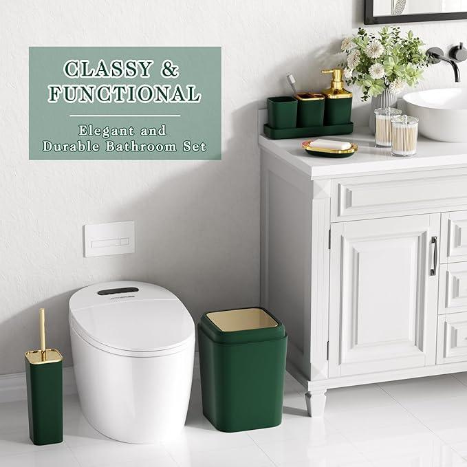 XLHOMO Bathroom Set - Dark Green Bathroom Sets with Shower Curtain and Rugs, 24PCS Shower Curtain Set with Hooks, Soap Dispenser, Soap Dish, Toilet Brush Holder and Trash Can for Housewarming - ModernBath