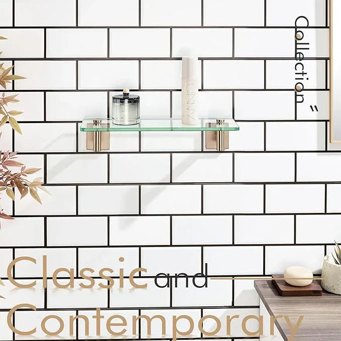 KOKOSIRI Wall Shelves Bathroom Hardware Glass Floating Shelf 12-Inch for Bedroom, Living Room, Kitchen, Hanging Rack Champagne Bronze B1105CPG-L12 - ModernBath