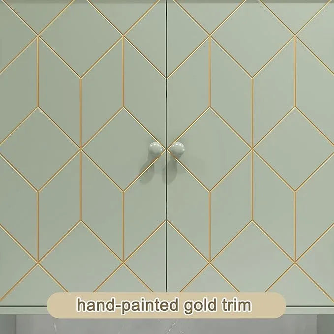 Over The Toilet Storage Cabinet with Gold Trim, Modern Bathroom Organizer Over Toilet with Adjustable Shelves and Toilet Paper Holder for Bathroom (Green) - ModernBath